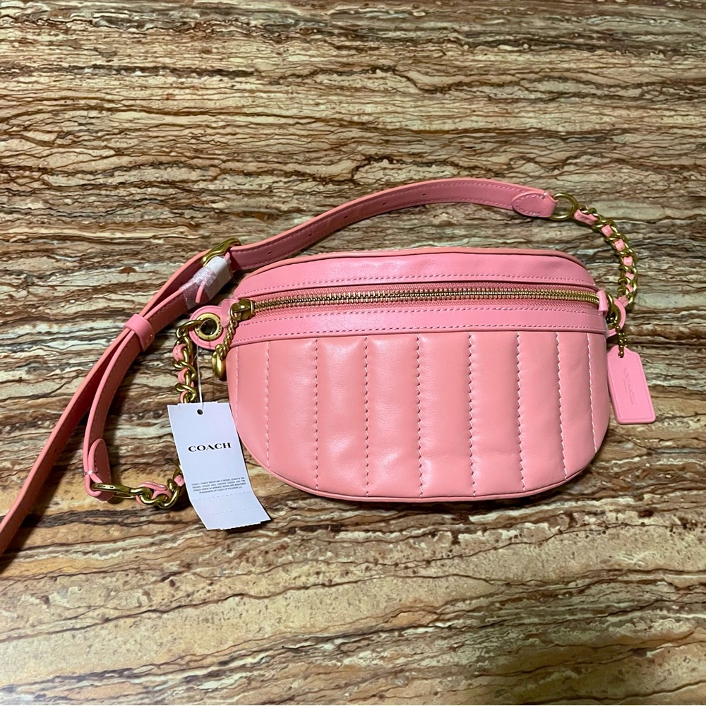 Coach Quilted Fanny Pack Belt Bag Pink Color Waist Bag